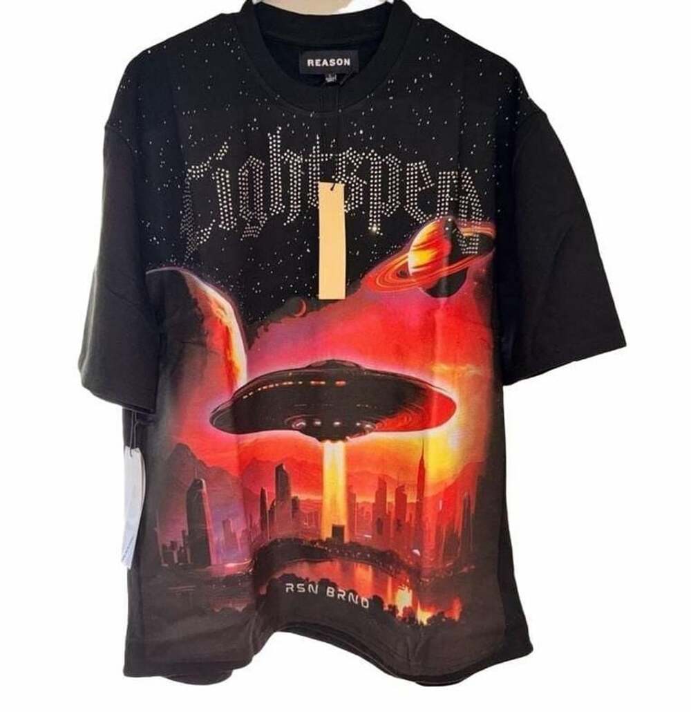 Reason Lightspeed Rhinestone Graphic Tee Size Large Black